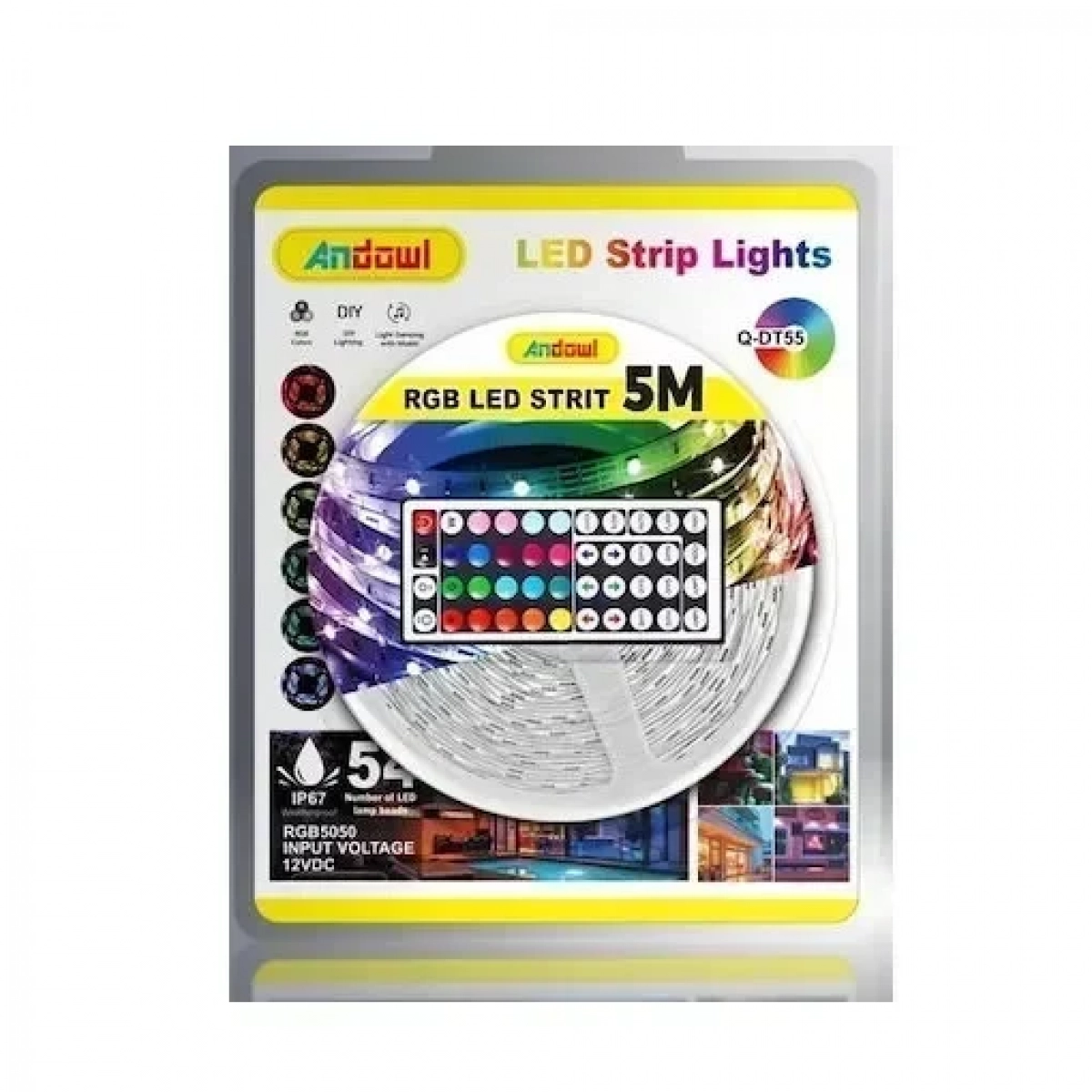 Αδιάβροχη Ταινία LED RGB 5m με Τροφοδοτικό και Τηλεχειριστήριο SMD5050 12V Q-DT55 Andowl