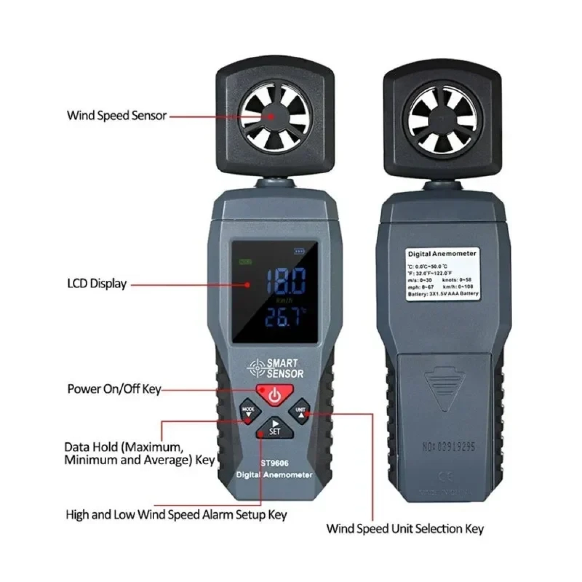 Ψηφιακό ανεμόμετρο Smart Sensor ST9606