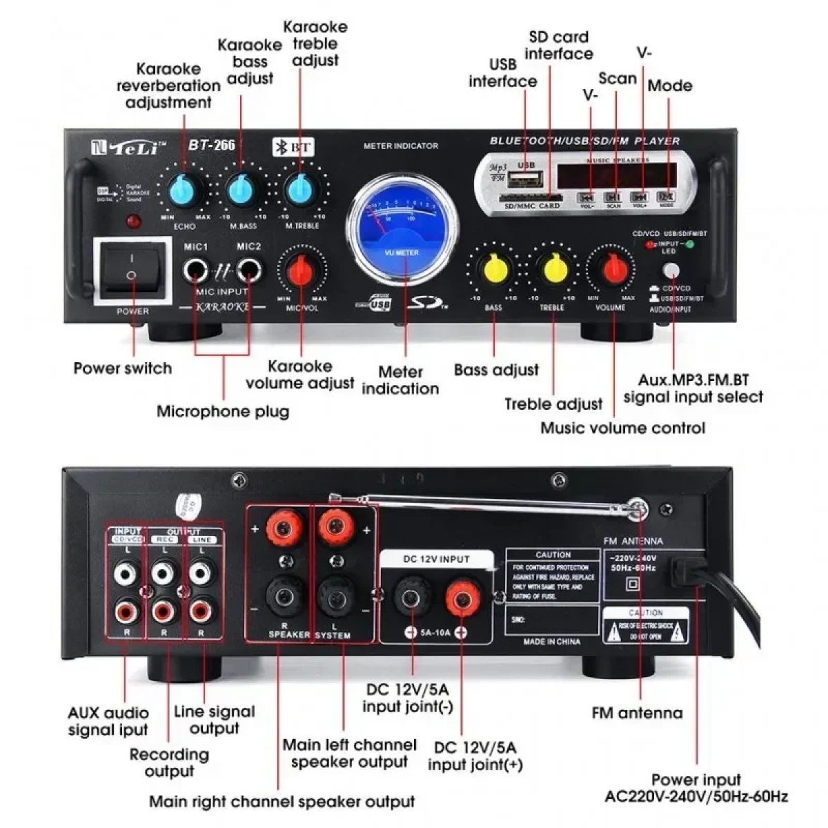 Ενισχυτής με λειτουργία Karaoke BT-266 σε Μαύρο Χρώμα - Image 4