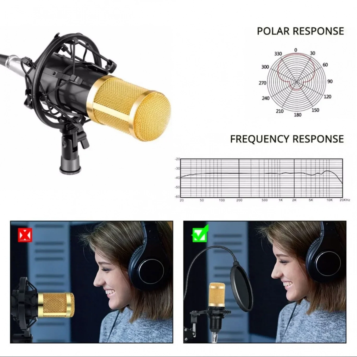 Επαγγελματικό Πυκνωτικό Μικρόφωνο Studio BM-700 με POP Filter και Βάση Βραχίονας
