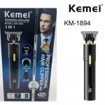 Kemei Επαναφορτιζόμενη Κουρευτική - Ξυριστική Μηχανή 3IN1 με έξτρα κεφαλές για λεπτομέρειες και μύτη KM-1894 - Μαύρο