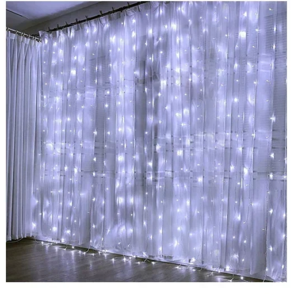 Κουρτίνα με 100 Led Χριστουγεννιάτικα Λαμπάκια για εξωτερικό χώρο σε ψυχρό λευκό χρώμα, 100cm - Aria Trade