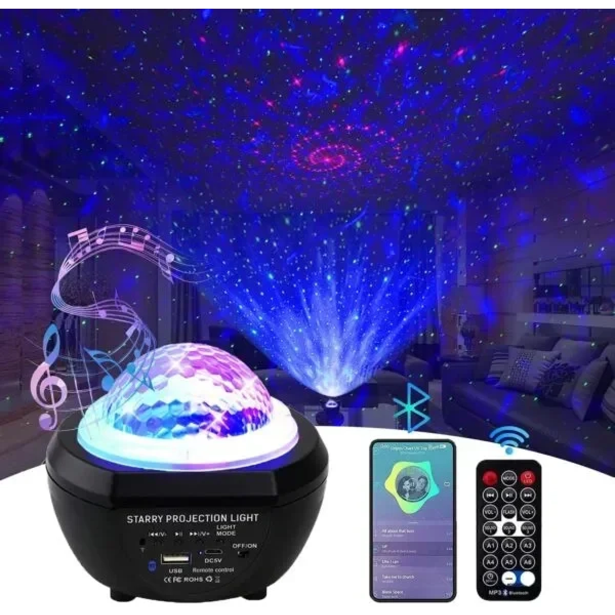 LED STARRY PROJECTION LIGHT Α - Φωτιστικό Δωματίου με Χειριστήριο OEM ΜΑΥΡΟ