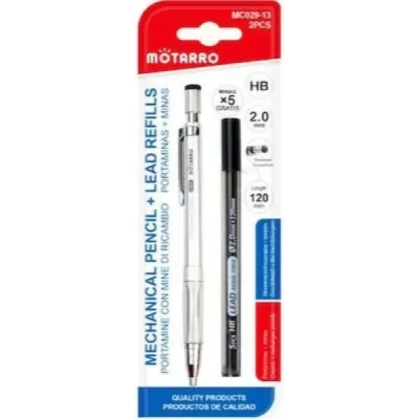 Μηχανικό Μολύβι 14.5εκ.με 5 Μύτες 2.0mm Ασημί Motarro MC029-13