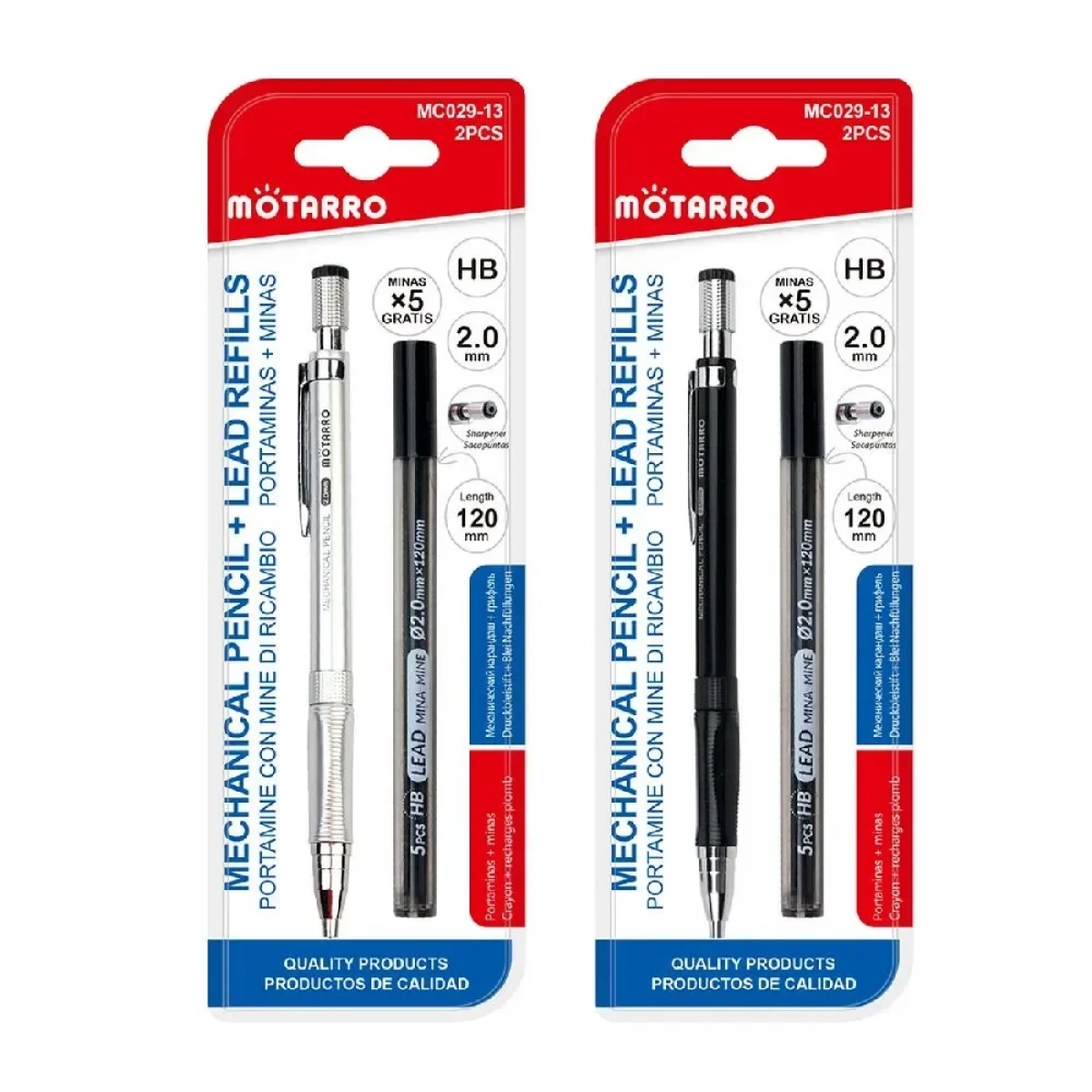 Μηχανικό Μολύβι 14.5εκ.με 5 Μύτες 2.0mm Ασημί Motarro MC029-13