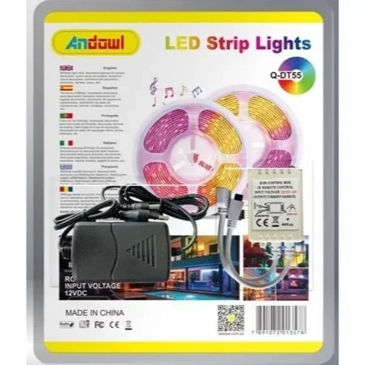 Αδιάβροχη Ταινία LED RGB 5m με Τροφοδοτικό και Τηλεχειριστήριο SMD5050 12V Q-DT55 Andowl