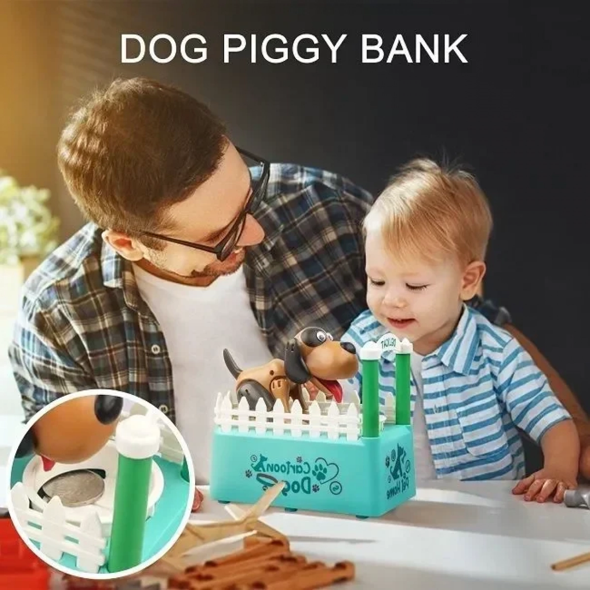 Κουμπαράς Παιχνίδι Πεινασμένο Σκυλάκι Piggy Bank Game Hungry Cartoon Dog Delight Pet Home Blue Material ABS (oem) Πλαστικό