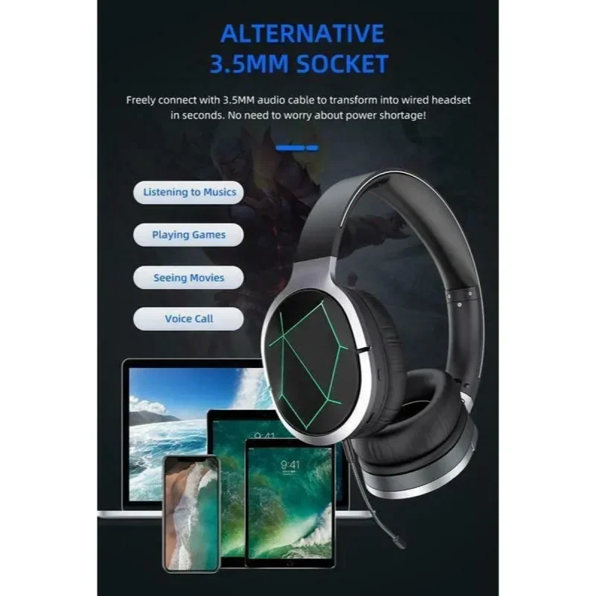 Ασύρματα Ακουστικά Gaming με Μικρόφωνο Awei A799BL (Μαύρο-Γκρι) - Image 3