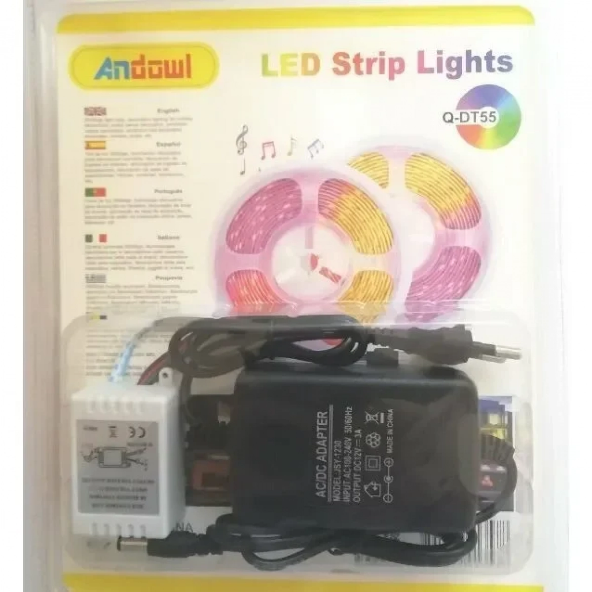 Αδιάβροχη Ταινία LED RGB 5m με Τροφοδοτικό και Τηλεχειριστήριο SMD5050 12V Q-DT55 Andowl