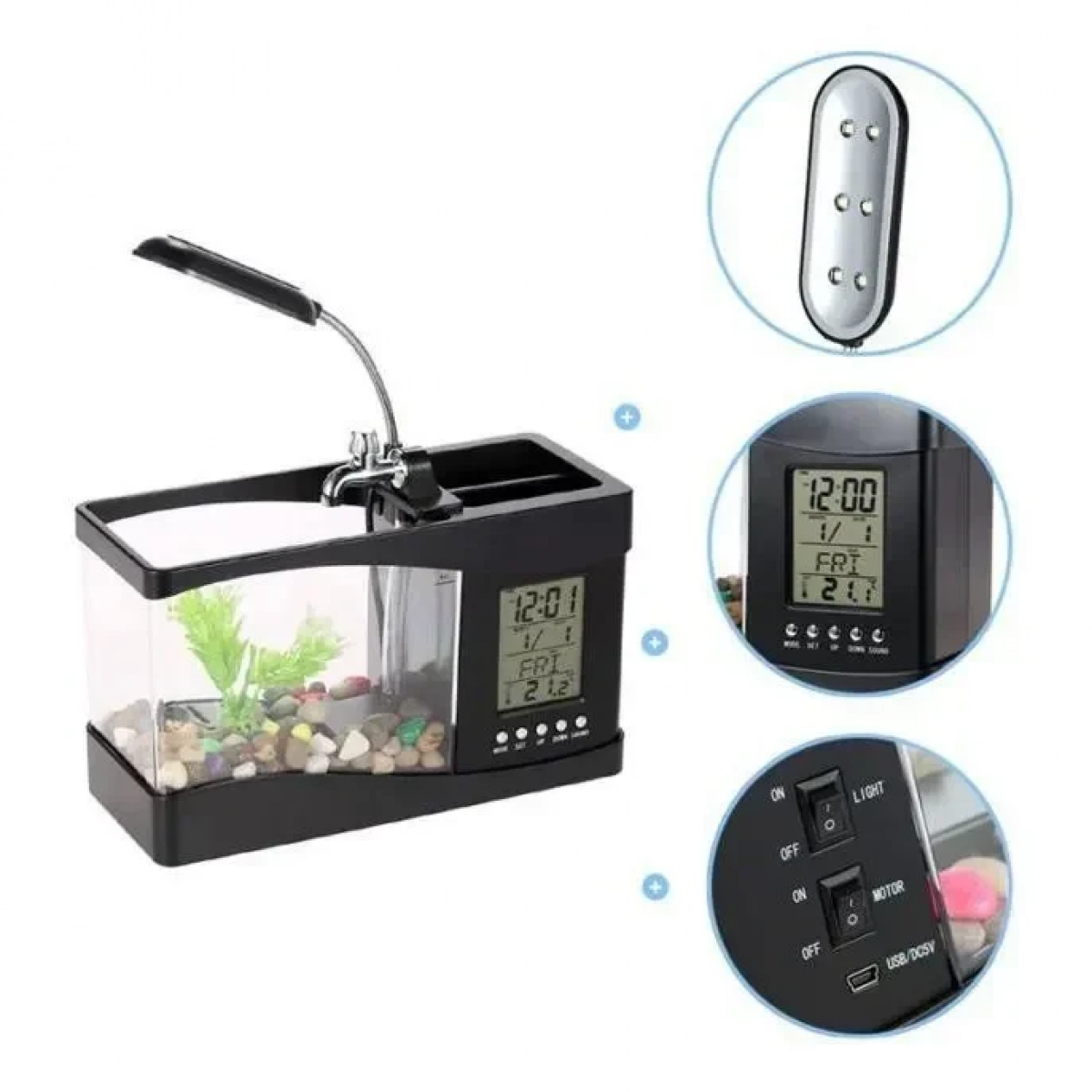 Docooler USB Desktop Mini Fish/small Fry Tank Aquarium With LED Clock