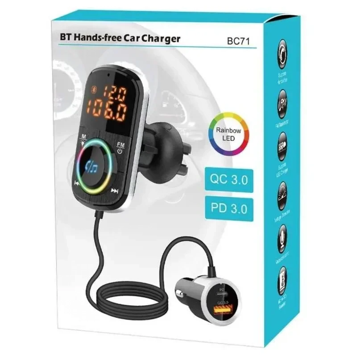 Ταχυφορτιστής Αυτοκινήτου LCD Bluetooth 5.0 FM Mp3 Player Handsfree Car Kit BC71