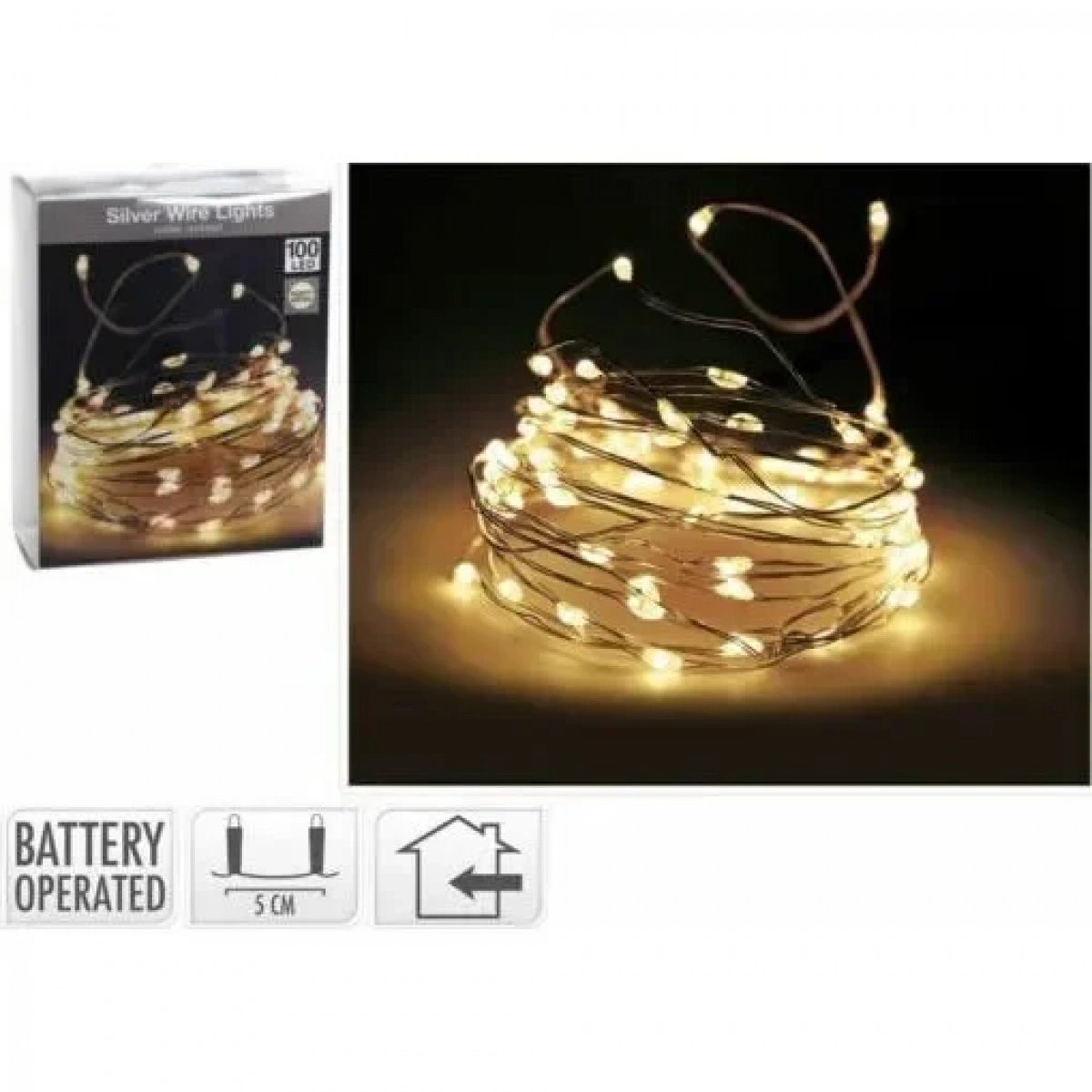 OEM 100 LED ΛΕΥΚΟ ΘΕΡΜΟ ΣΤΑΘΕΡΑ ΣΥΡΜΑ ΑΣΗΜΙ 4,95m ΜΠΑΤΑΡΙΑΣ ΕΣΩΤ. ΧΩΡΟΥ