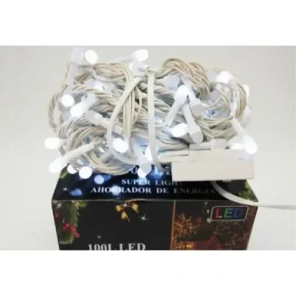 100 Λαμπάκια LED Ψυχρό Λευκό , Σειρά, Άσπρο Καλώδιο Ρεύματος