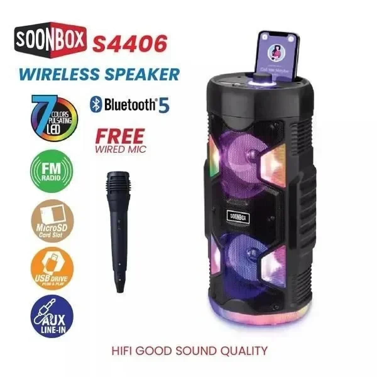 Φορητό ηχείο Bluetooth Super Bass για Καραόκε εσωτερικού και εξωτερικού χώρου με USB/TF/LED Light/FM SOONBOX S4406