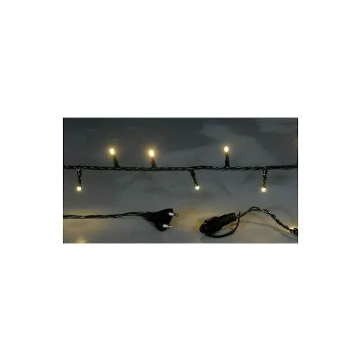 100 Λαμπάκια LED Θερμό Λευκό 5mm Επεκτάσιμα , Σειρά, Πράσινο Καλώδιο Ρεύματος 6.5m