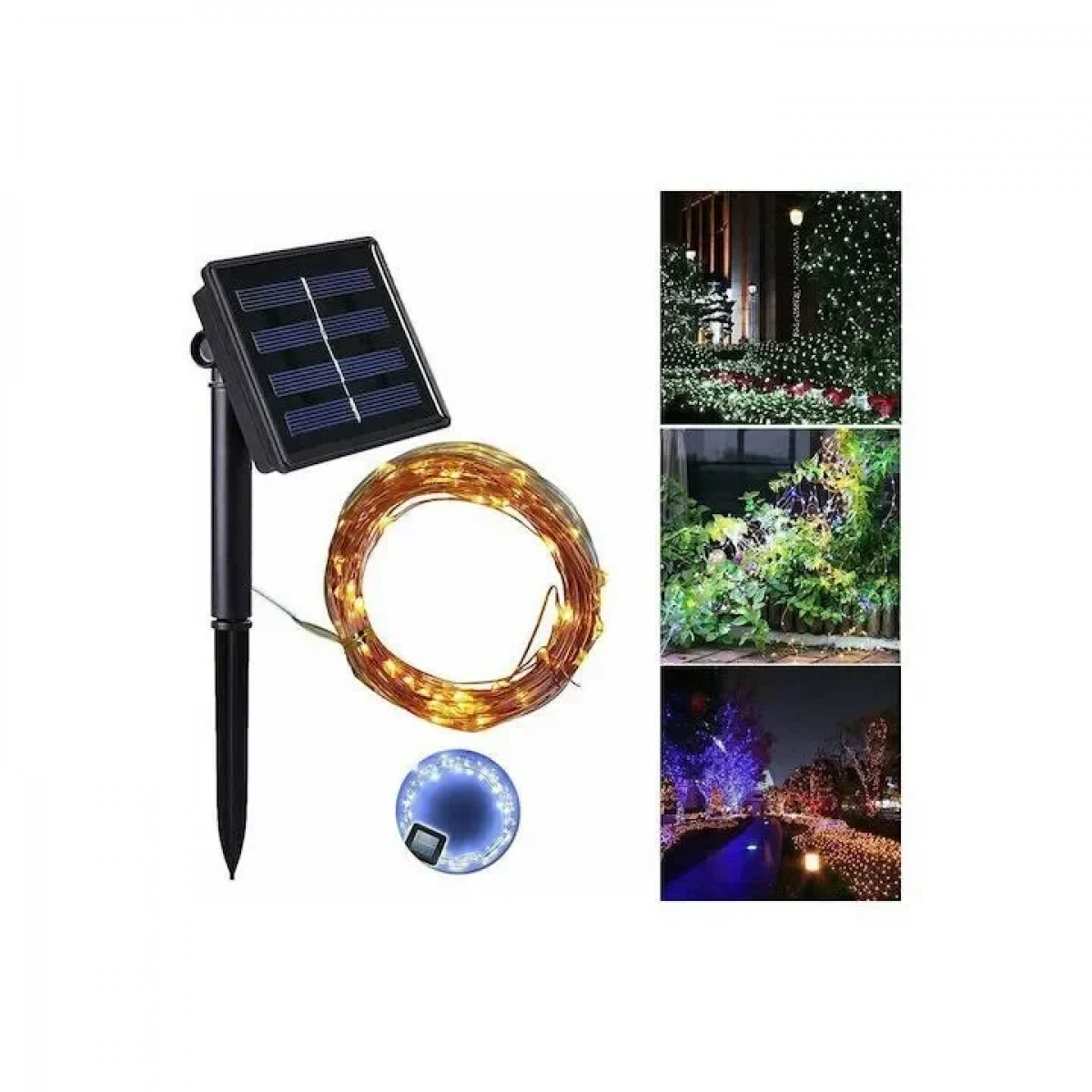 Solar Χριστουγεννιάτικα λαμπάκια με 100 Led σε Ψυχρό Λευκό και 8 Λειτουργίες Φωτισμού, X-mas Light - Aria Trade