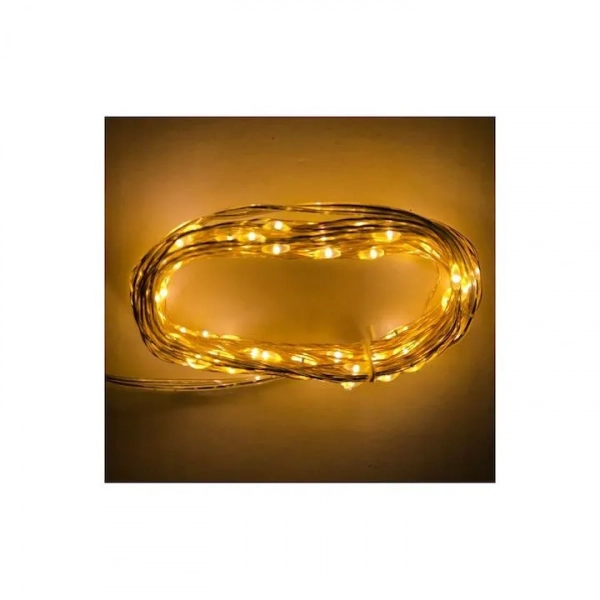 100 Λαμπάκια LED Θερμό Λευκό με Προγράμματα , Σειρά, Ασημί Καλώδιο Ρεύματος 12.4m