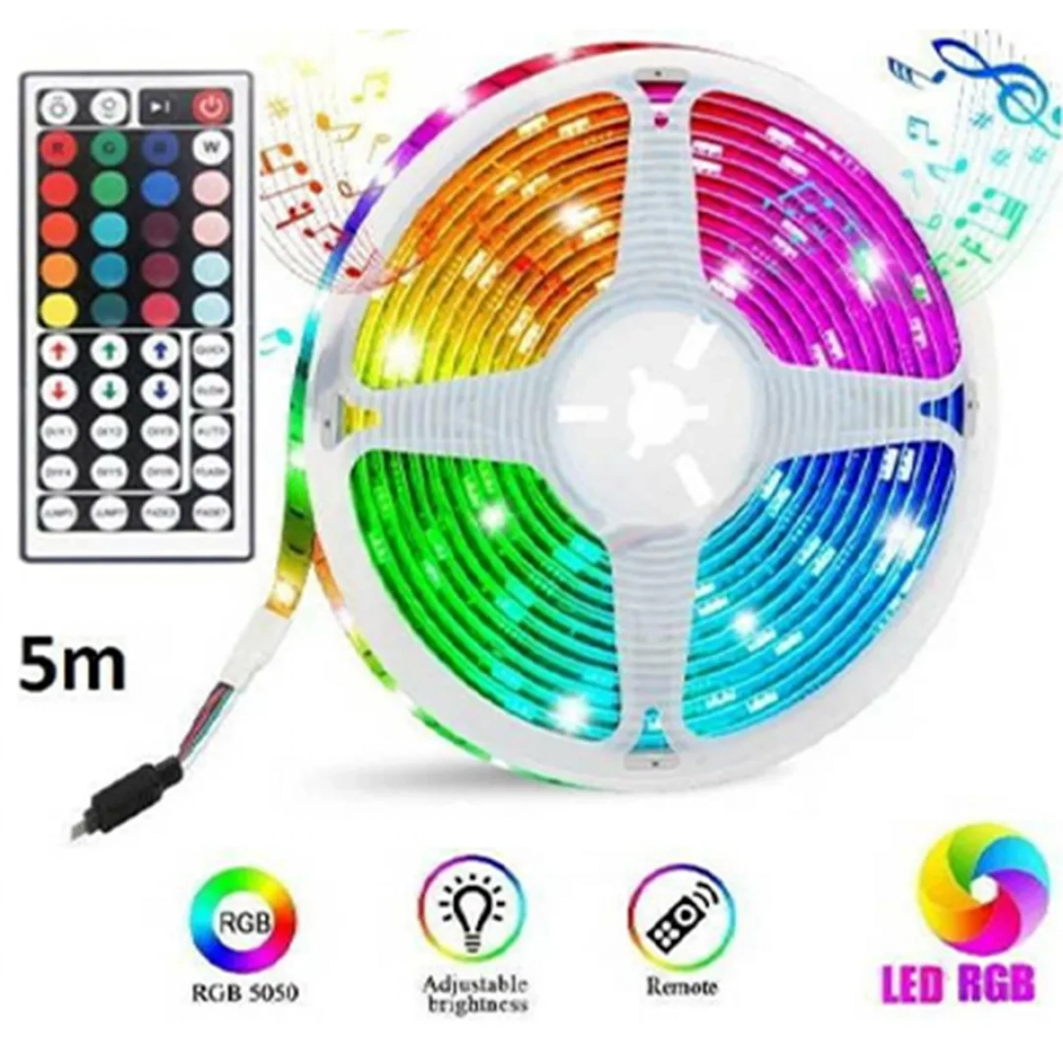 Αδιάβροχη Ταινία LED RGB 5m με Τροφοδοτικό και Τηλεχειριστήριο SMD5050 12V Q-DT55 Andowl