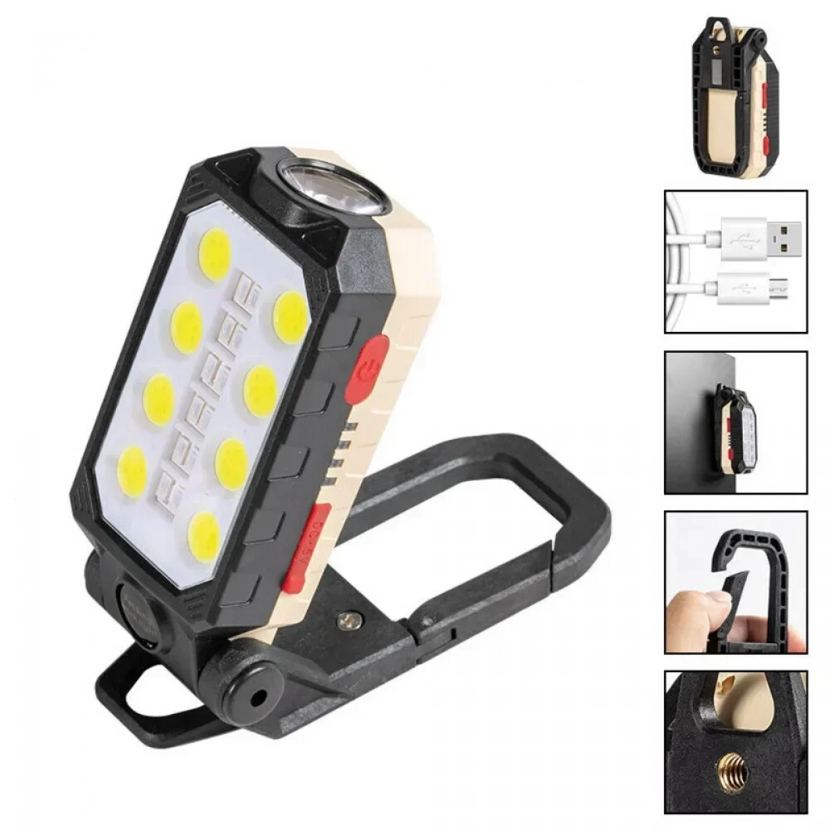 Προβολέας Working Lamp Flashlight USB Επαναφορτιζόμενο με Γάντζο W598A Μαύρο