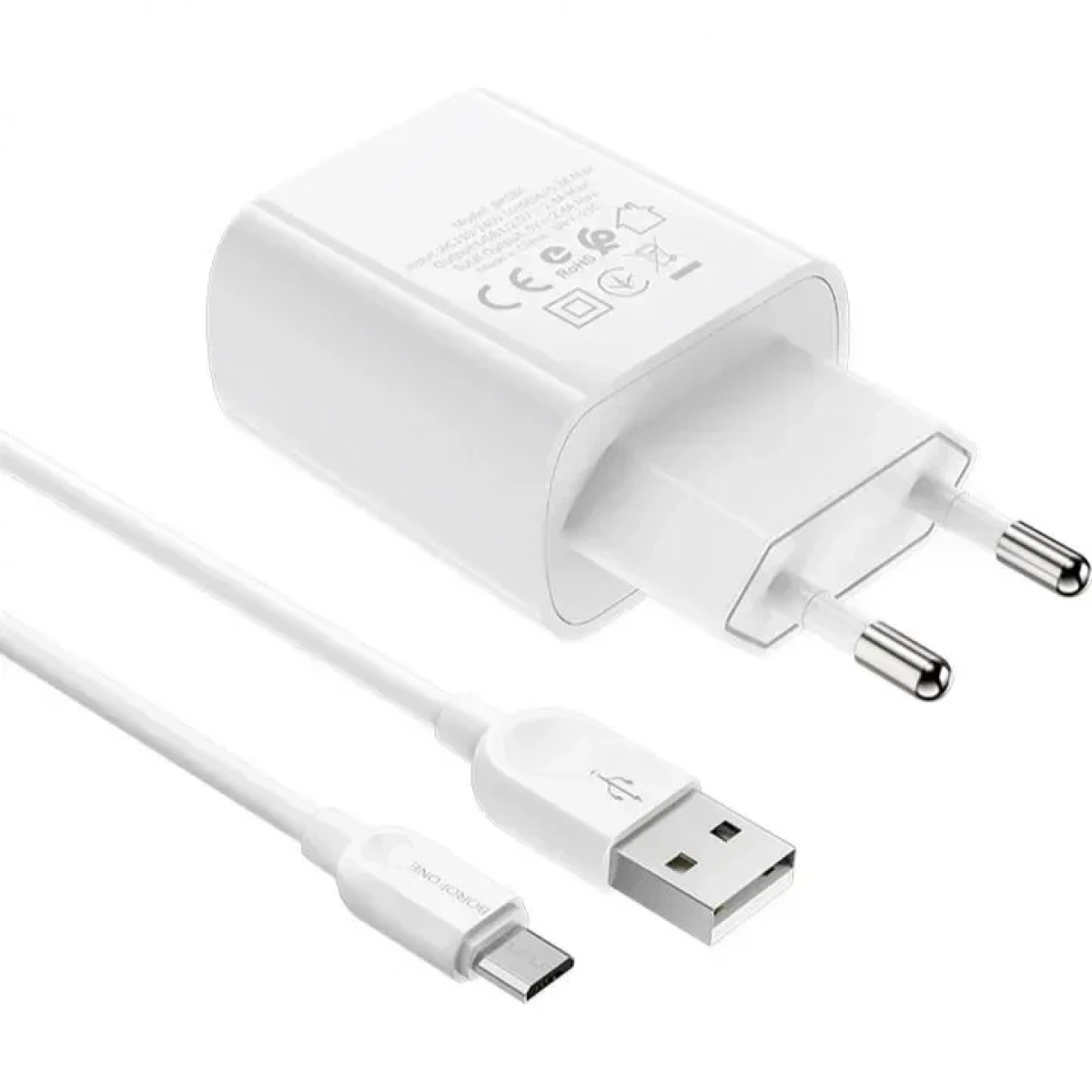 Borofone micro USB Cable & USB Wall Adapter Λευκό (BA58A Mighty)