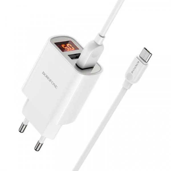 Borofone micro USB Cable & USB Wall Adapter Λευκό (BA58A Mighty)