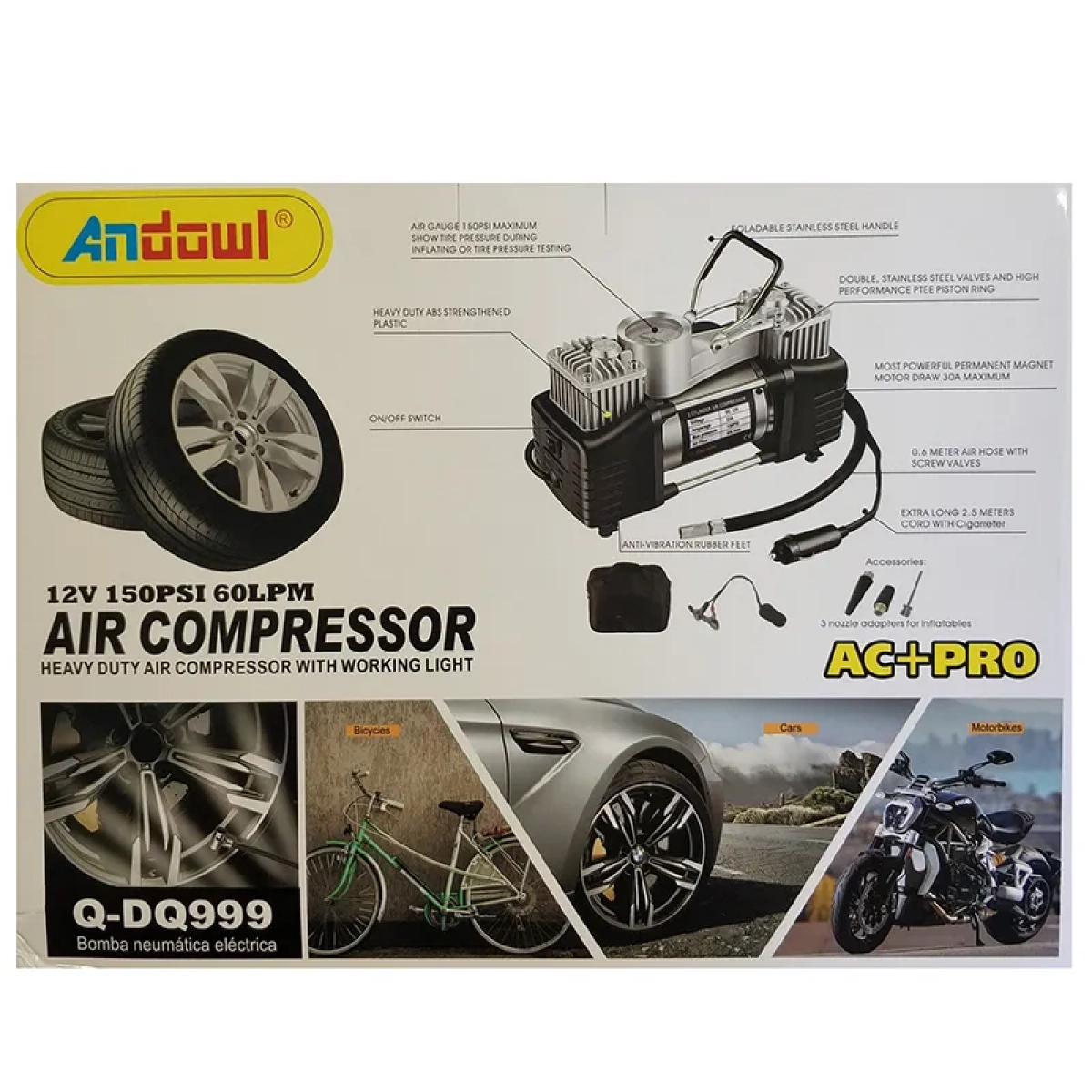Κομπρεσέρ αέρος 2 κυλίνδρων Andowl Q-DQ999 12v 150psi (60Lit/min) - Image 2