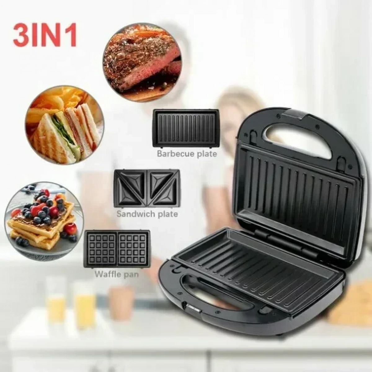 Τοστιέρα – Βαφλιέρα – Γκριλιέρα 3 σε 1 Haeger HG-213 750W - Image 7