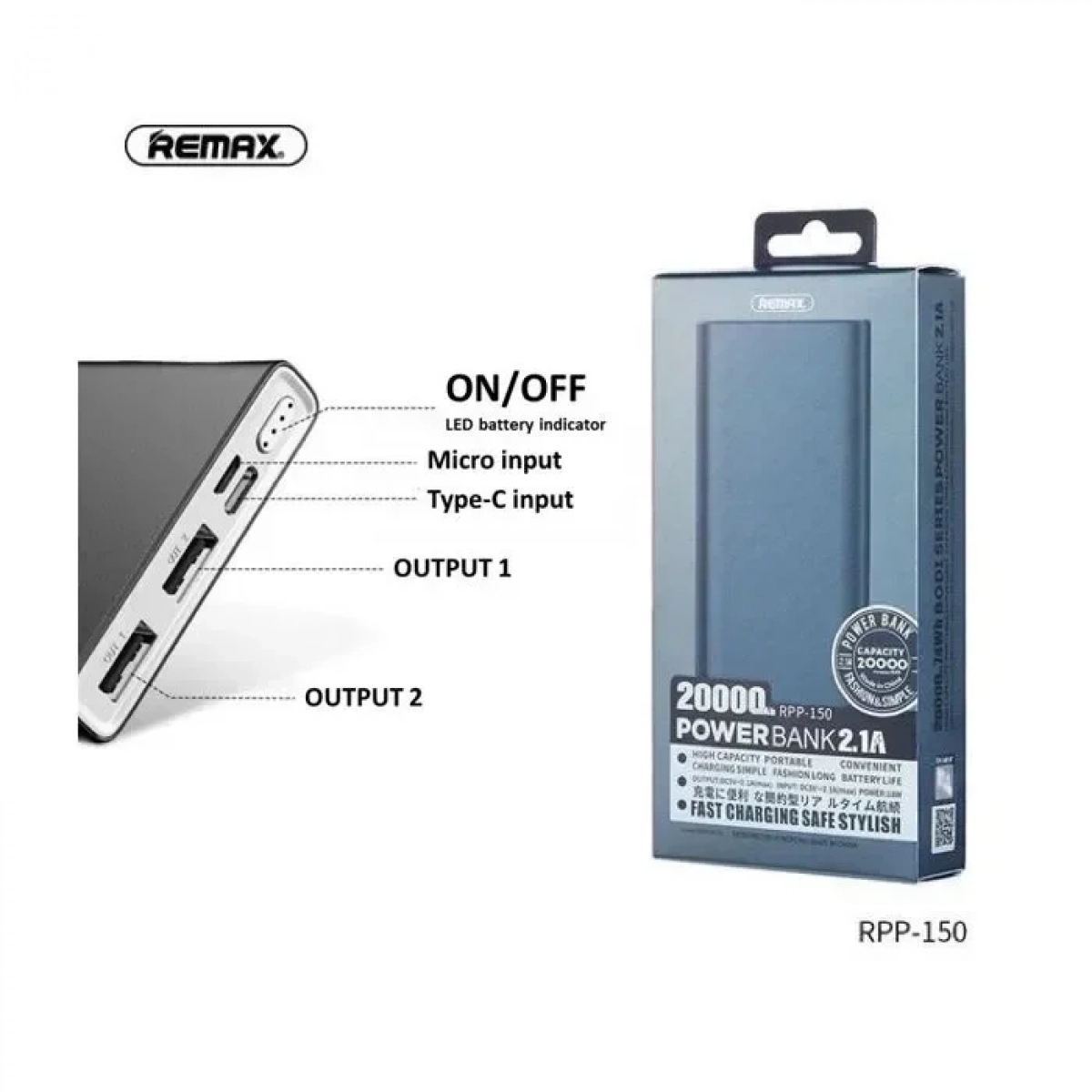 REMAX POWER BANK 20000MAH 2X USB (RPP-150 BLACK) - Image 3