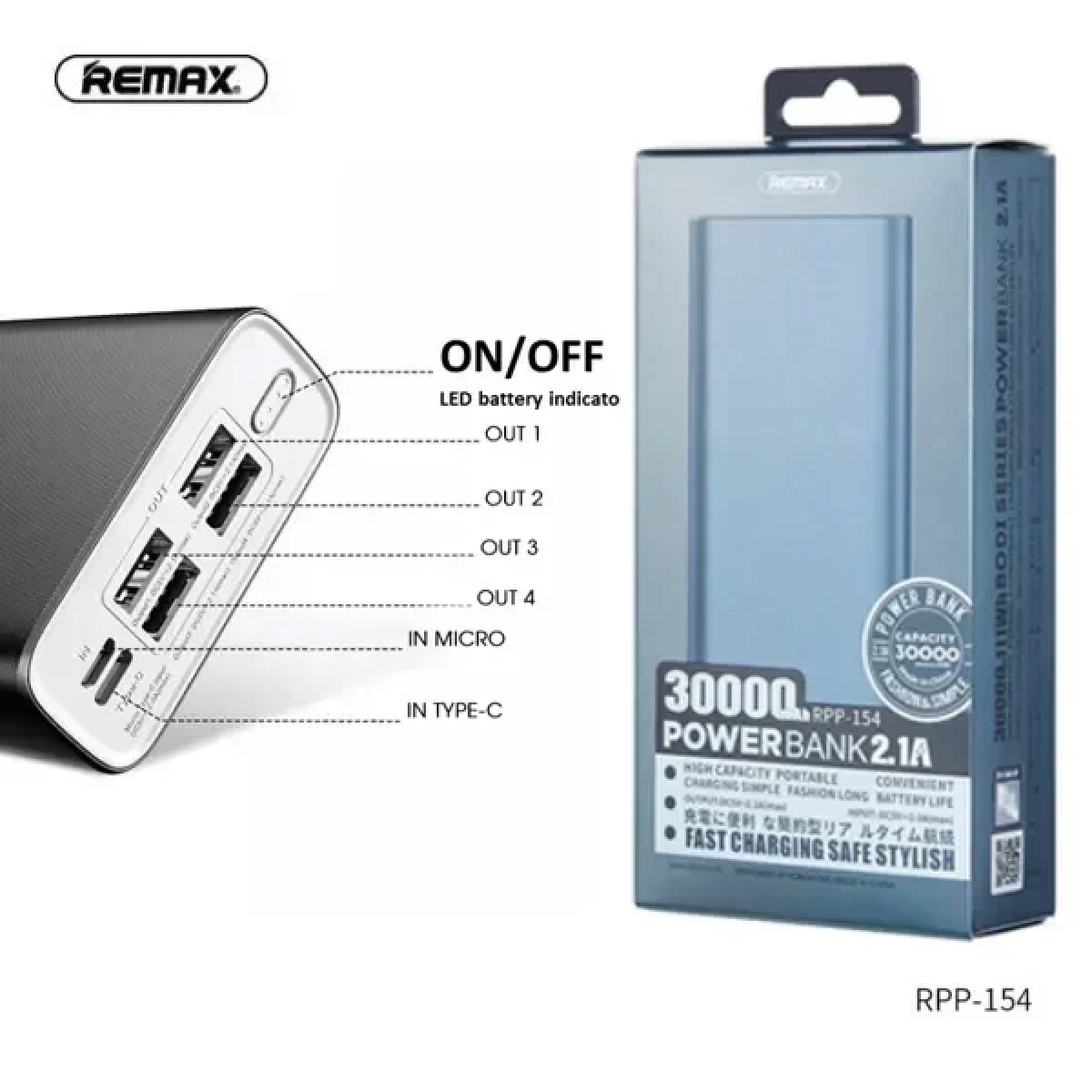 Remax Power Bank RPP-154 30000mAh Μαύρο - Image 3