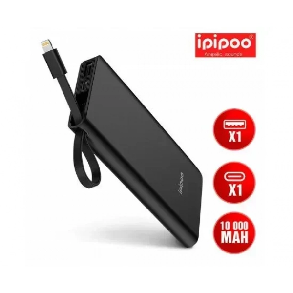 Ipipoo LP-12 Power Bank με Ενσωματωμένο Καλώδιο Lightning 10000mAh Μαύρο