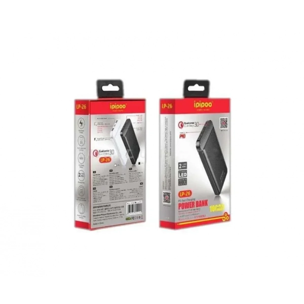 Ipipoo LP-26 Power Bank Fast Charging 10000mAh Μαύρο