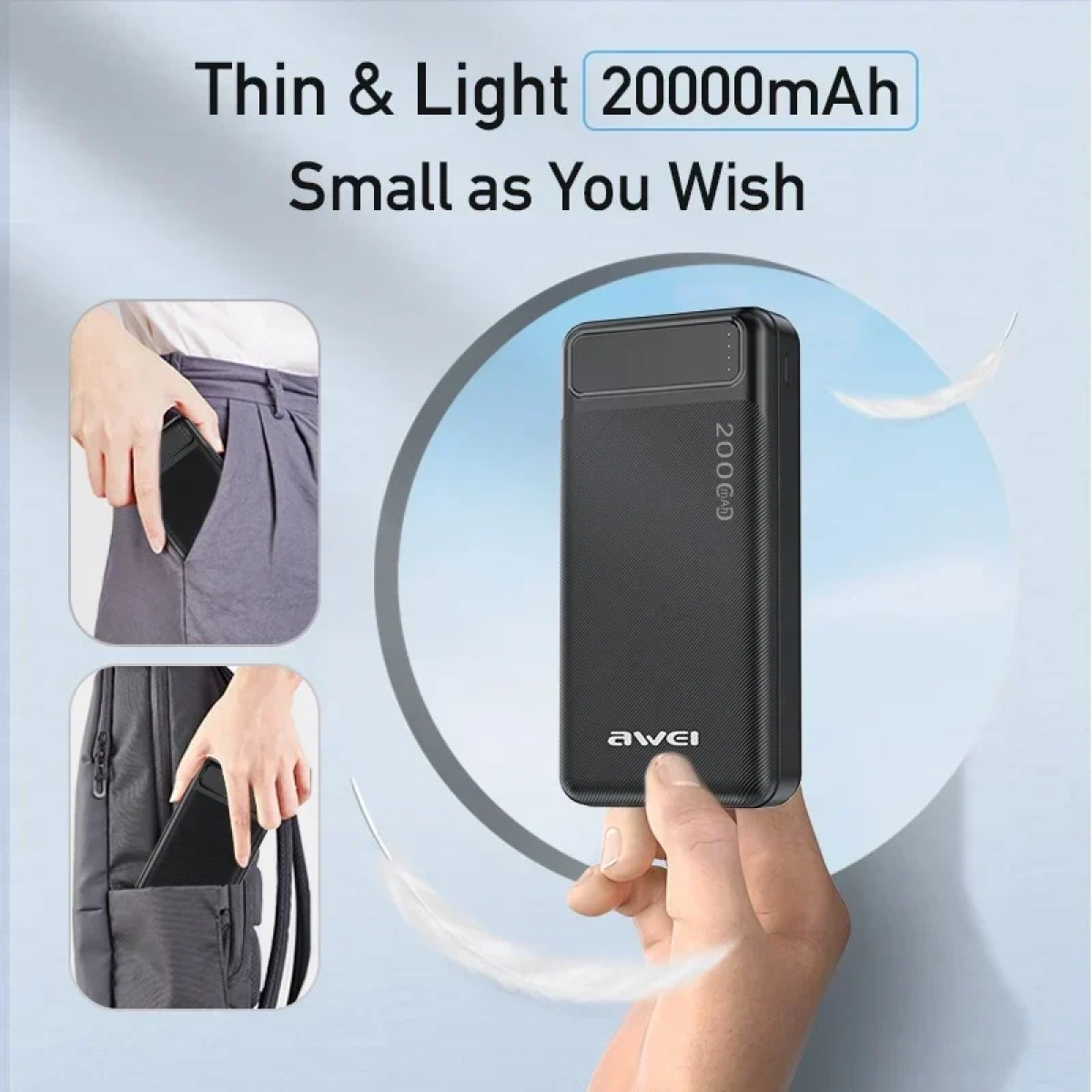 Awei Power Bank P6K 20000mAh Μαύρο