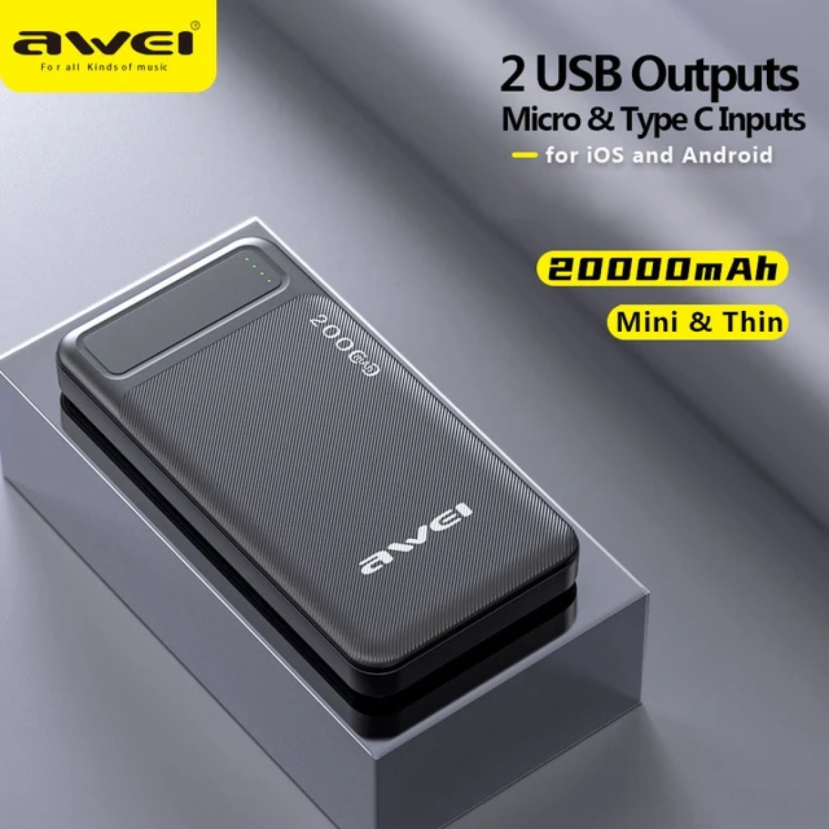 Awei Power Bank P6K 20000mAh Μαύρο