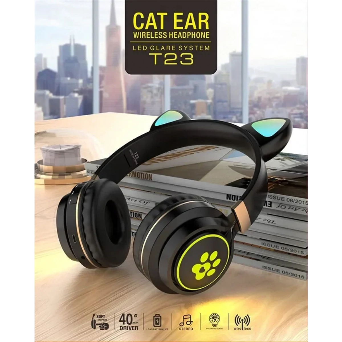 Wireless Headphone Bluetooth Cat Ear T23 Μαύρο - Image 2