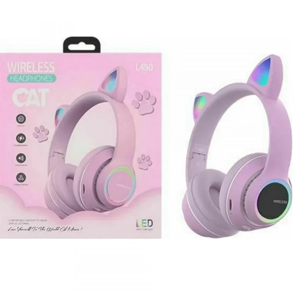 L450 Ασύρματα Ακουστικά Cat Ear Headphones – Μωβ