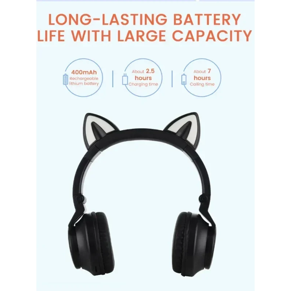 STN26 Ακουστικό LED Bluetooth Cat Ears Wireless OEM / Μαύρα - Image 2