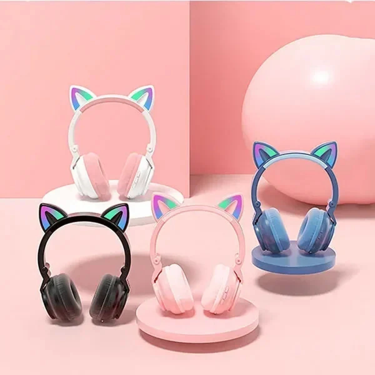 STN26 Ακουστικό LED Bluetooth Cat Ears Wireless OEM / Ροζ - Image 7
