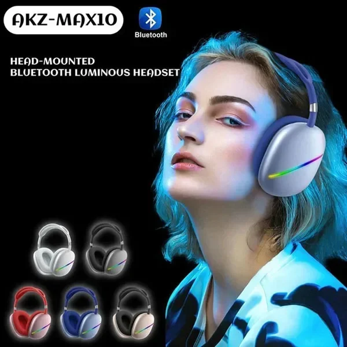 AKZ MAX10 Head-mounted Bluetooth Headset Glowing Bluetooth Stereo Sports Mobile Phone Wireless Headset - Χρυσό - Image 5