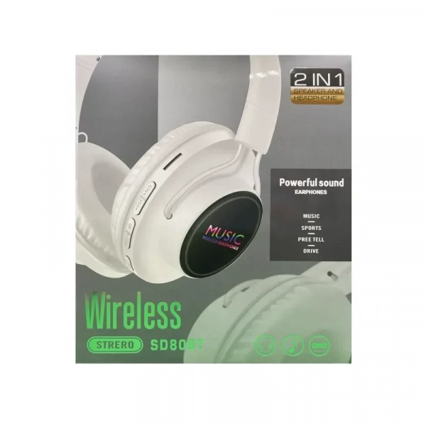 SD80BT 2 in 1 Speaker and Headphone Ασύρματα/Ενσύρματα On Ear Ακουστικά Λευκό