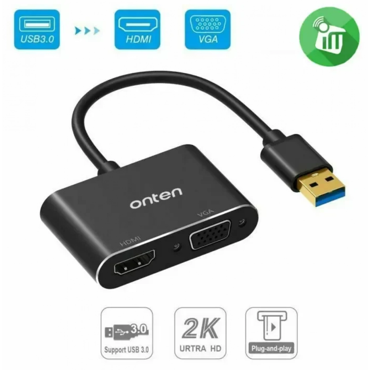 Onten OTN-5201B USB 3.0 TO HDMI+VGA Adapter - Image 2