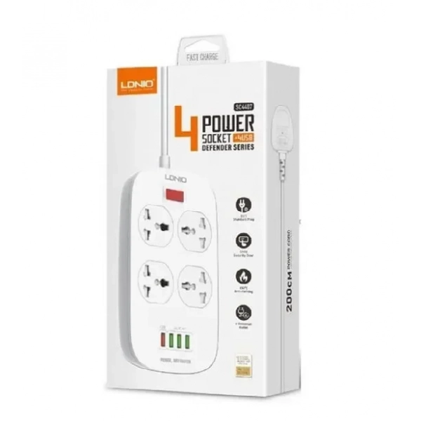 Πολύπριζο Ασφαλείας Ldnio SC4407Q Universal, USB, QC 3.0 και Μήκος Καλωδίου 2m - Μαύρο