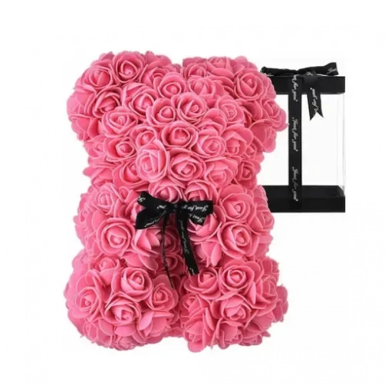 ΑΡΚΟΥΔΑΚΙ ΑΠΟ ΤΕΧΝΗΤΑ ΤΡΙΑΝΤΑΦΥΛΛΑ TEDDY BEAR PINK 25cm