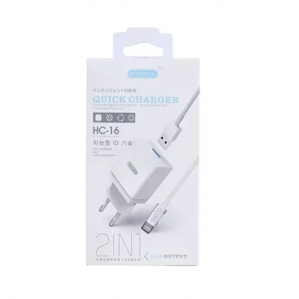 Ezra Lightning Cable & USB Wall Adapter Λευκό (HC16)