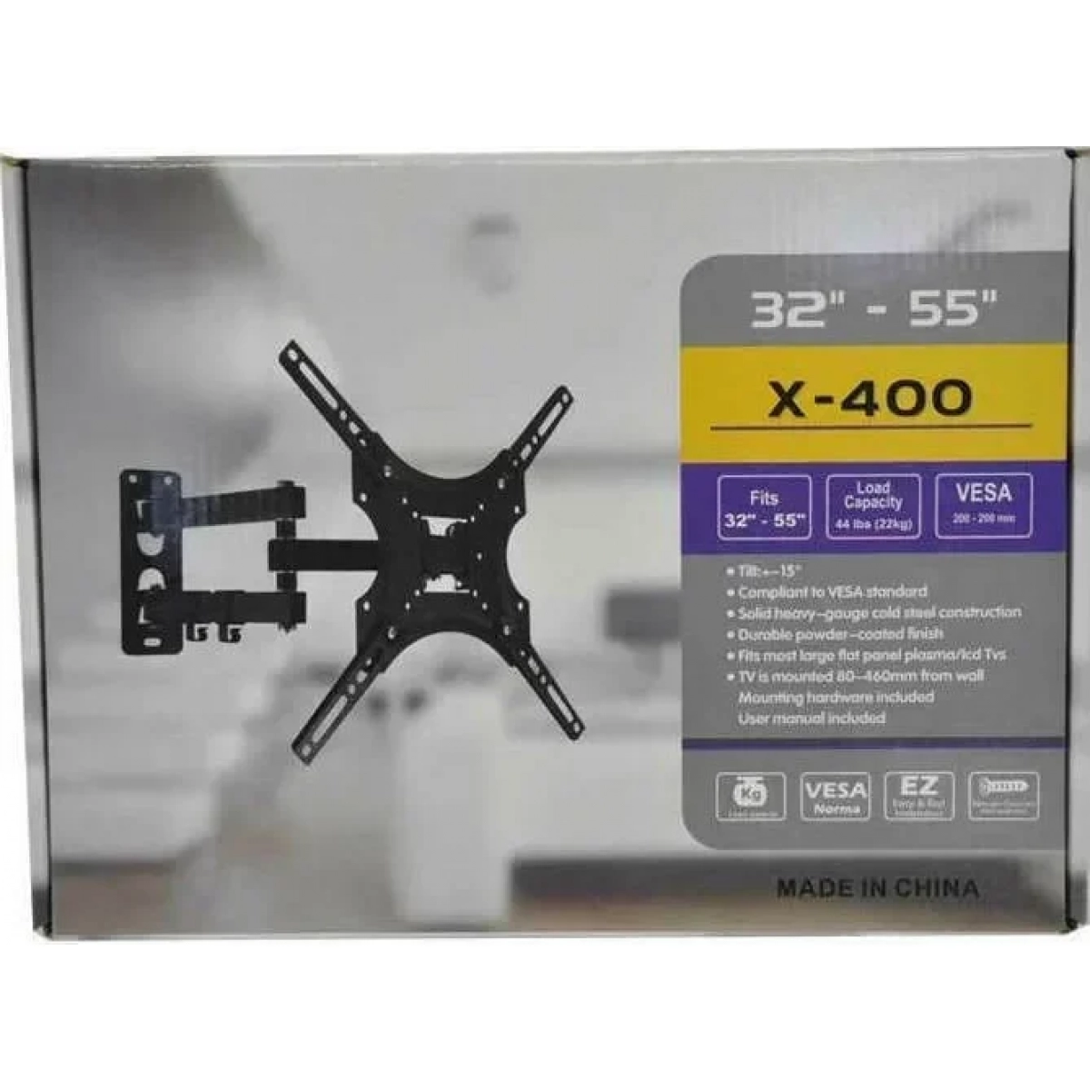 X-400 Βάση Τηλεόρασης Τοίχου με Βραχίονα έως 55" και 22kg - Image 2
