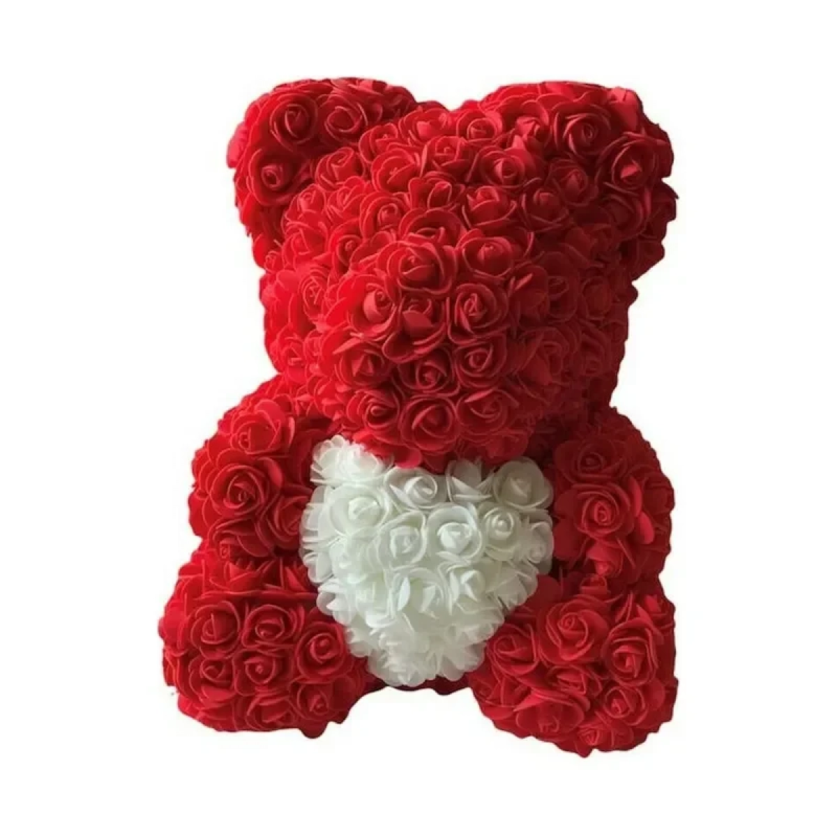 Αρκουδάκι 40cm από τεχνητά τριαντάφυλλα Teddy Bear Roses κόκκινο με λευκή καρδιά - Image 5