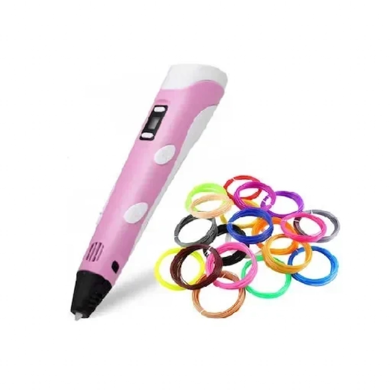Σετ 3D Pen Στυλό Τρισδιάστατης Εκτύπωσης με 10 Επιπλέον Νήματα Ροζ