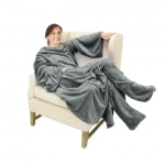 Huggle Ολόσωμη Κουβέρτα Βελουτέ Fleece με Μανίκια και Κάλυψη Ποδιών Γκρί