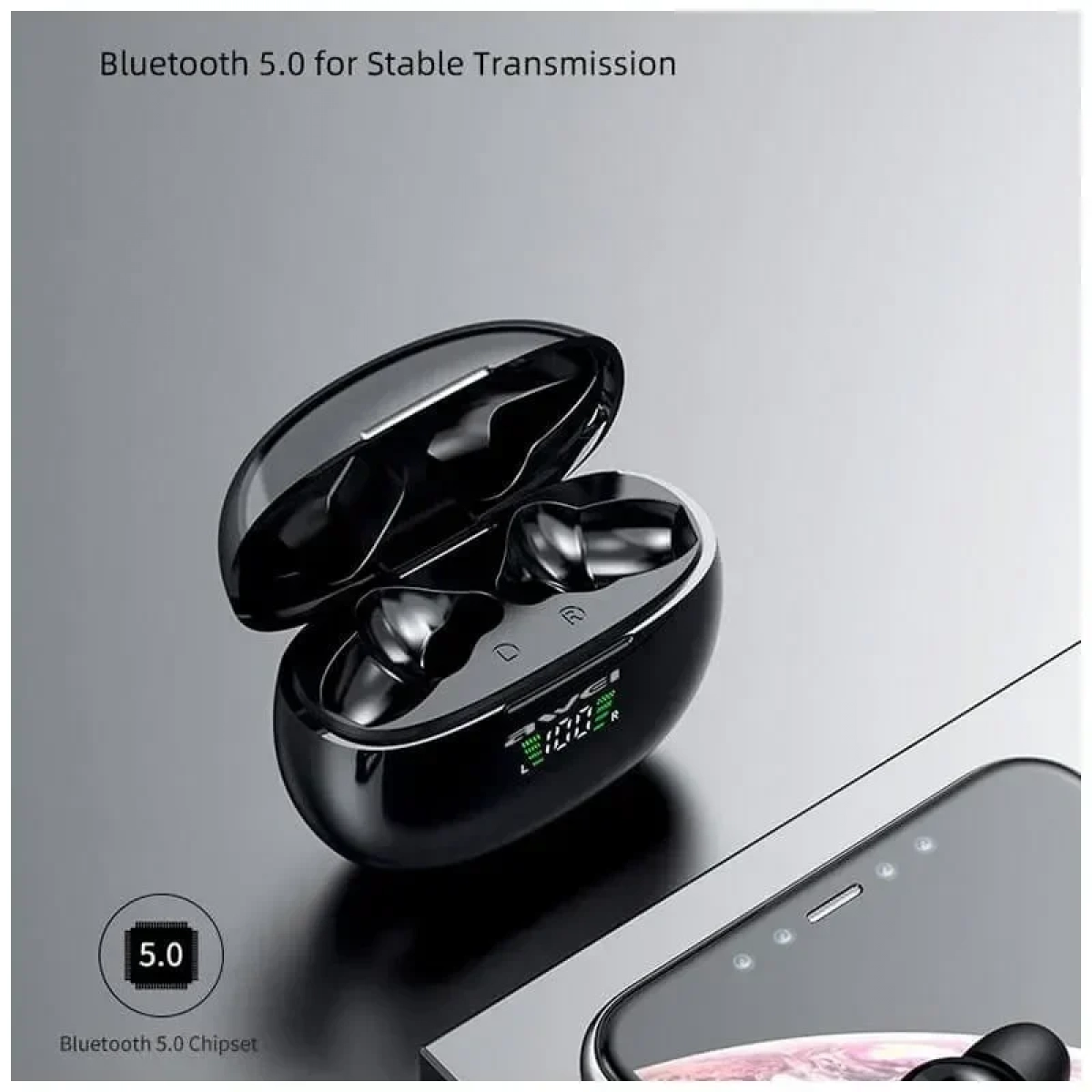 Awei T15P In-ear Bluetooth Handsfree Ακουστικά με Θήκη Φόρτισης Μαύρα