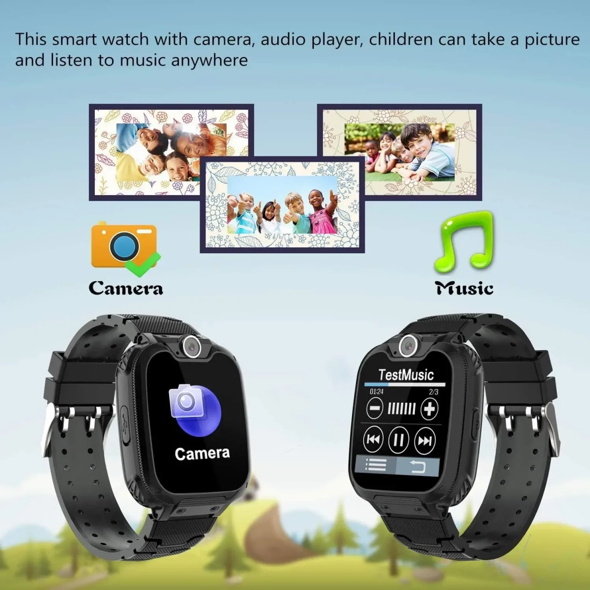 Παιδικό Smartwatch με GPS και Καουτσούκ/Πλαστικό Λουράκι Μαύρο Q12