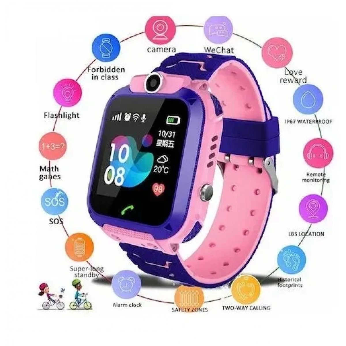Παιδικό Smartwatch με GPS και Καουτσούκ/Πλαστικό Λουράκι Ροζ-Μωβ Q12 /Pink-Purple - Image 2